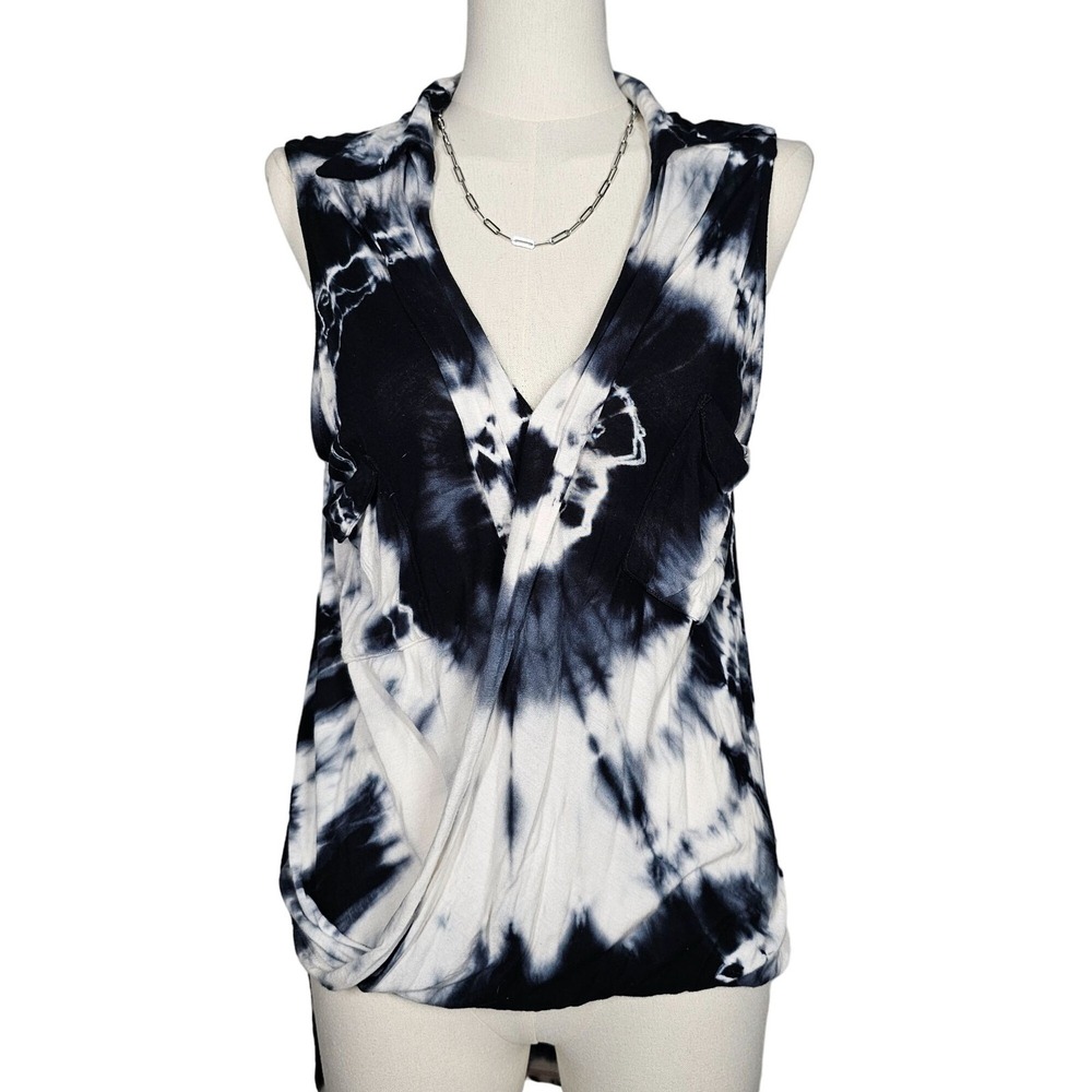 Young Fabulous & Broke Faux Wrap Tie Dye Tank Top Black White Boho Womens Small